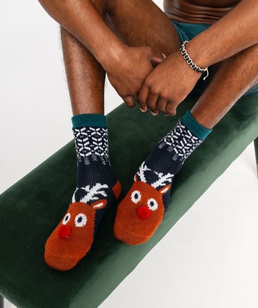 Chaussettes d'intérieur douillettes spécial Noël homme bleu GEMO