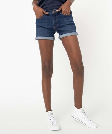 Short femme en jean avec revers cousus brut GEMO