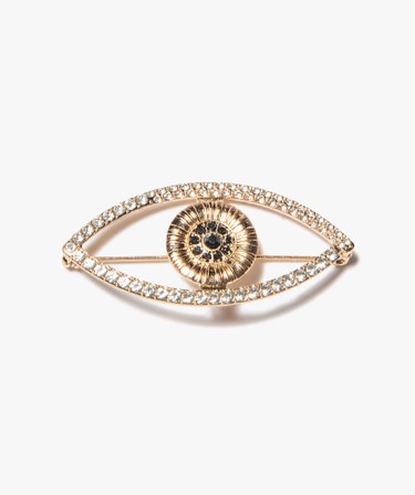 Broche En Métal Doré Tacheté Noir Avec Yeux Strass - Dimensions 3,3 X 2,4 Cm - Occasion