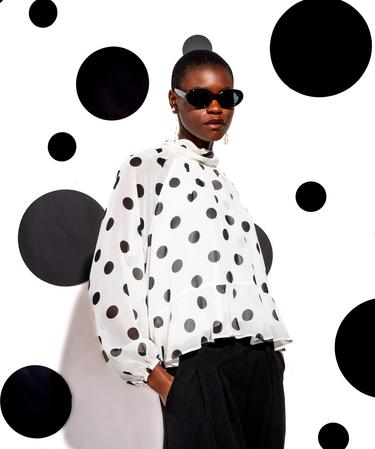 Blouse à pois en voile avec lien dans le dos femme ecru | GEMO