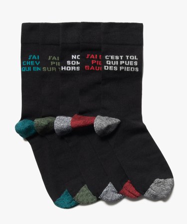 Chaussettes homme avec inscription humoristique lot de 5 kaki chine GEMO