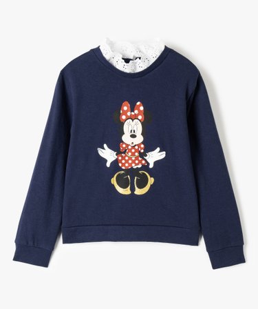 Sweat fille Minnie à col dentelle et paillettes Disney marine GEMO