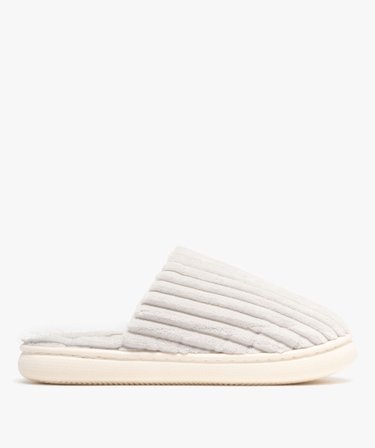 Chaussons femme mules en velours côtelé à semelle plateforme rose | GEMO