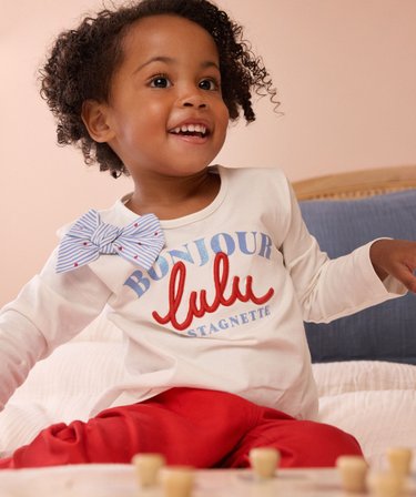 Tee-shirt bébé fille imprimé avec fronces aux épaules jaune Tee-shirt bébé fille imprimé avec fronces aux épaules jaune
