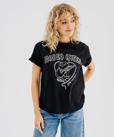 Tee-shirt manches courtes avec motif folk femme noir GEMO