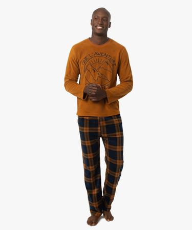 Pyjama Homme Hiver 2 Pièces - Haut Manches Longues Et Pantalon à Carreaux, Coton Chaud