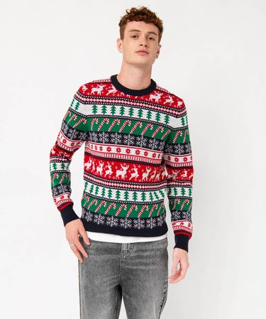 Pull De Noël Homme - Col Montant Quart-Zip, Laine Douce, Motifs Festifs - Cadeau Idéal Pour Les Fêtes