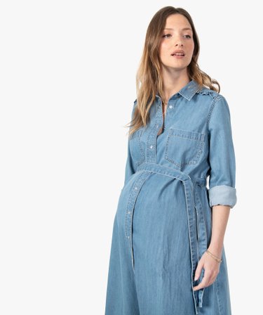 Robe de grossesse en jean à manches longues bleu clair GEMO