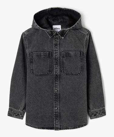 Veste Chemise Jean Dé Lavé Noir Avec Capuche George @ ASDA - Taille 9-10 Ans - Neuf Avec Étiquette