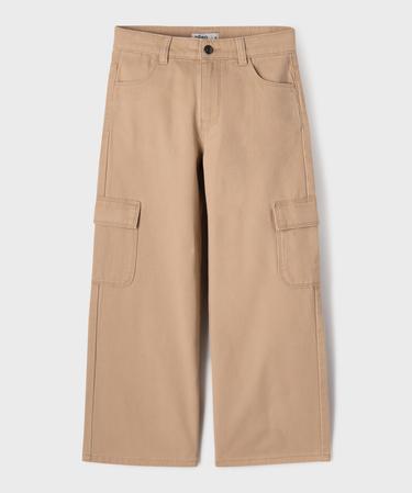 Pantalon cargo large en coton uni fille