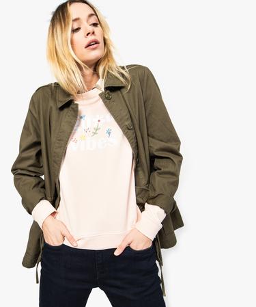 Veste femme en coton brodée dans le dos kaki GEMO