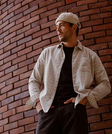 Chemise homme à carreaux aspect flanelle ecru | GEMO