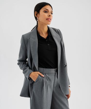 Veste de blazer coupe droite fermeture croisée femme gris | GEMO
