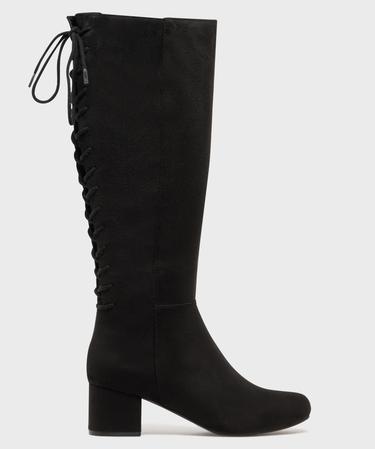 Bottes à talon en suédine avec laçage femme noir | GEMO