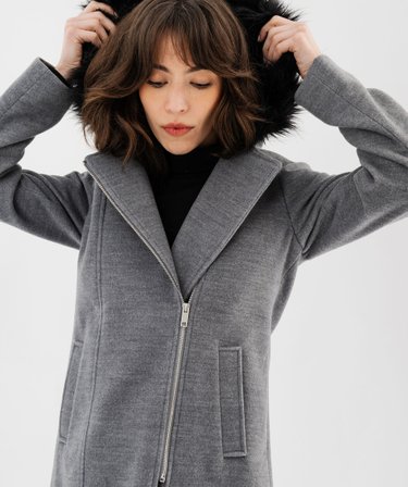 Manteau à capuche avec fermeture asymétrique femme gris GEMO