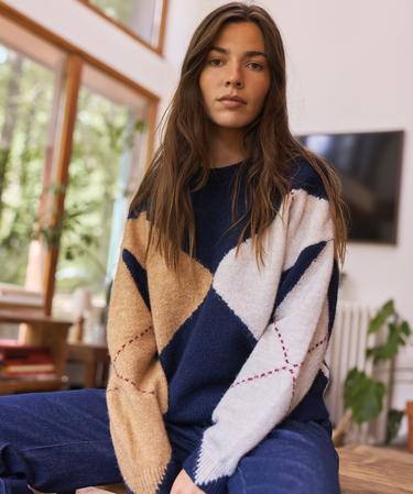 Pull tricolore à motifs géométriques femme - LuluCastagnette marine | GEMO
