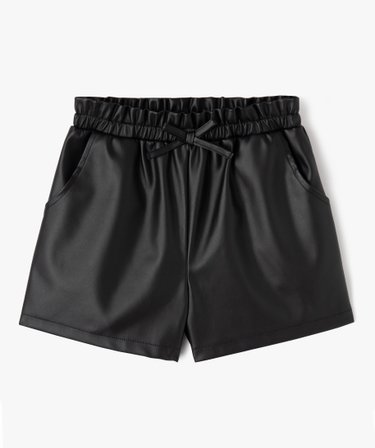 Short en matière synthétique cuir imitation fille noir GEMO