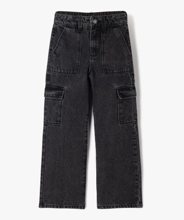 Jean Cargo Straight avec taille ajustable fille noir | GEMO