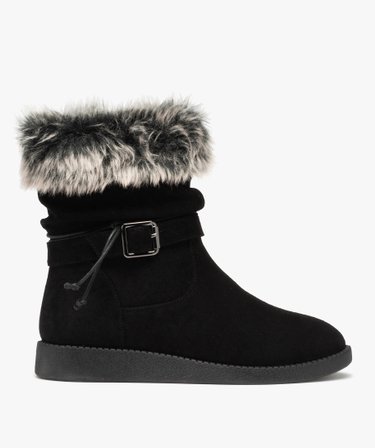 Boots fourrees femme en suedine unie a col fourrure imitation