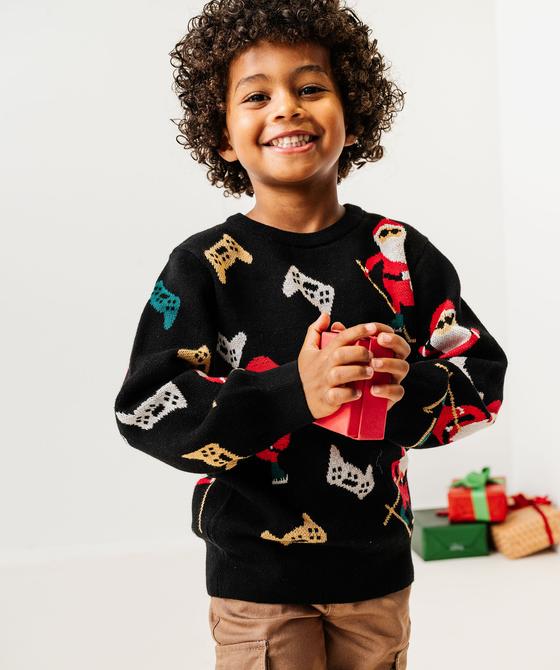 Sweat de Noël avec inscription en maille bouclette garçon vert | GEMO