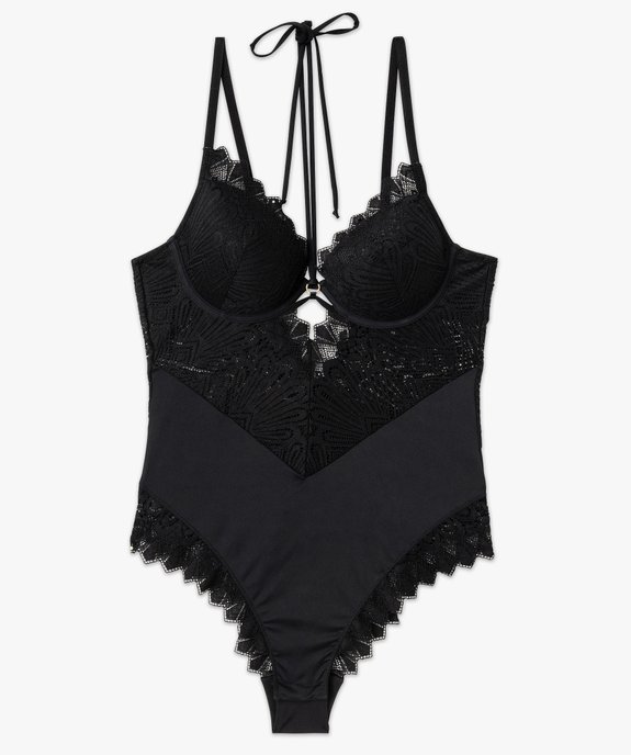 Body en dentelle et microfibre avec armatures et bonnets coqués femme vue5 - GEMO(HOMWR FEM) - GEMO