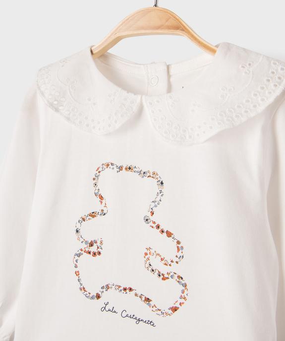 Tee-shirt manches longues à col Claudine en dentelle bébé fille - LuluCastagnette vue3 - LULU CASTAGNETTE GEMO FOR GOOD - GEMO