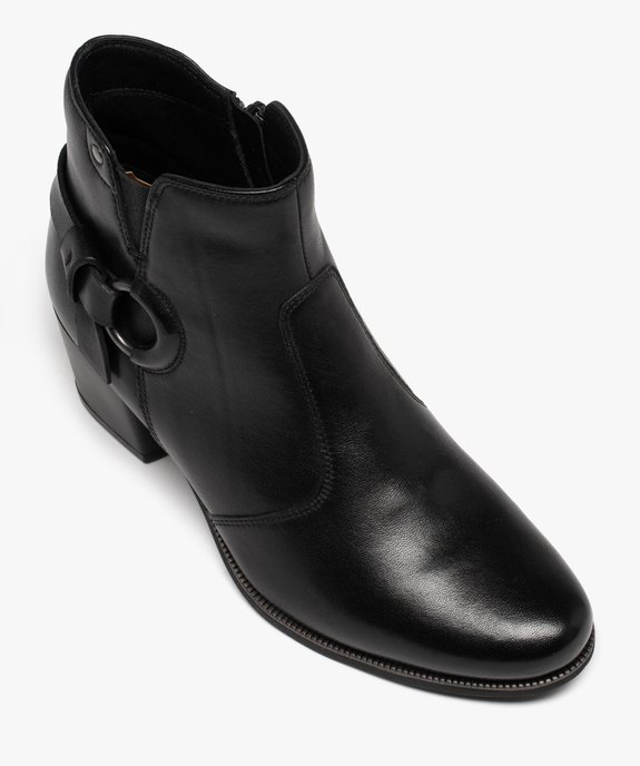 Boots femme dessus en cuir uni à talon carré avec zip vue5 - GEMO(URBAIN) - GEMO