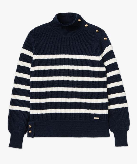 Pull marinière rayé en gosse maille col cheminée femme - LuluCastagnette vue5 - LULUCASTAGNETTE - GEMO