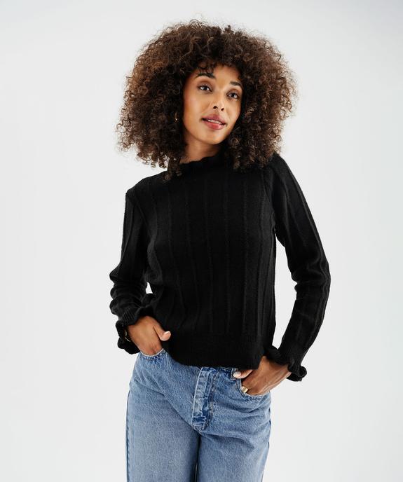 Pull en maille ajourée avec finitions froncées femme vue3 - GEMO(FEMME PAP) - GEMO