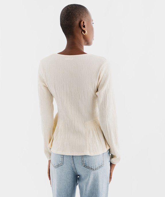 Tee-shirt manches longues en maille gaufrée avec basques femme vue3 - GEMO(FEMME PAP) - GEMO