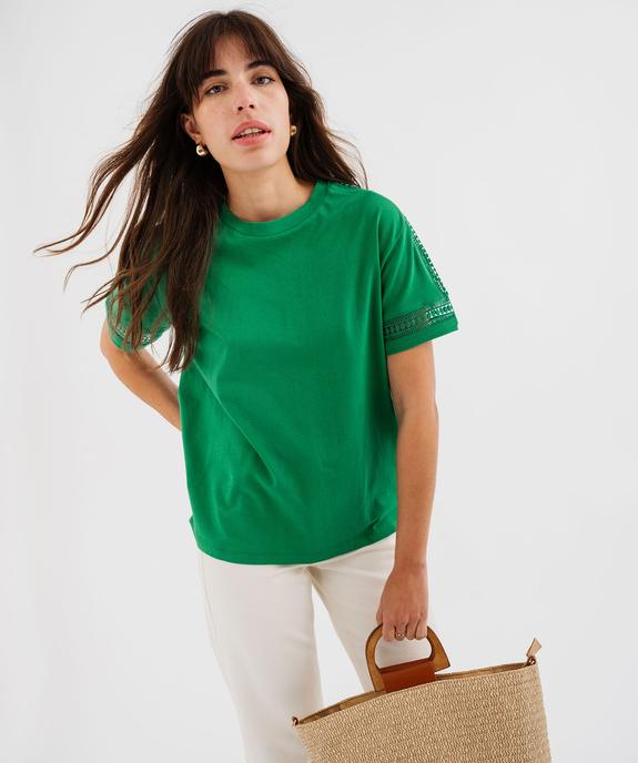 Tee-shirt manches courtes avec détails brodés femme vue1 - GEMO 4G FEMME - GEMO