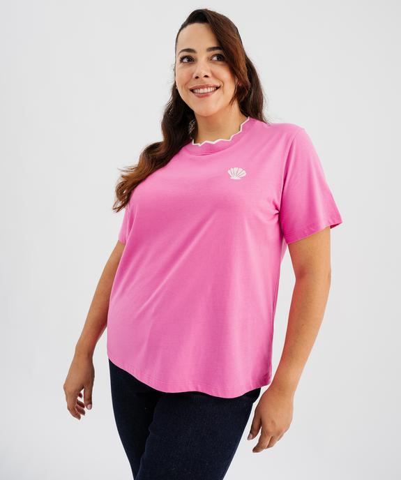 Tee-shirt manches courtes à col festonné fantaisie femme grande taille vue2 - GEMO (G TAILLE) - GEMO