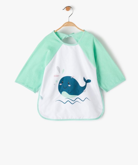 Bavoir tablier à manches longues en éponge imprimé baleine vue1 - SOPHIE GIRAFE - GEMO