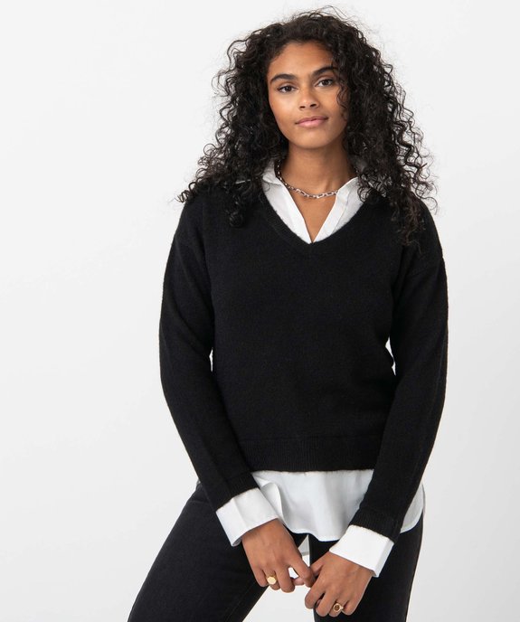 Pull femme avec col chemise effet 2 en 1 vue1 - GEMO(FEMME PAP) - GEMO