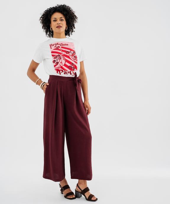 Pantalon large et fluide à taille élastiquée et liens à nouer femme vue4 - GEMO 4G FEMME - GEMO