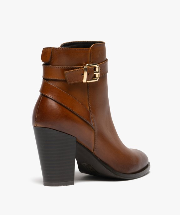 Bottines femme à talon carré dessus en cuir avec zip et bride fantaisie - Tanéo vue5 - TANEO - GEMO