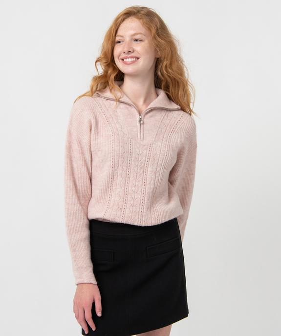 Pull femme en maille fantaisie à col camionneur  vue1 - GEMO 4G FEMME - GEMO