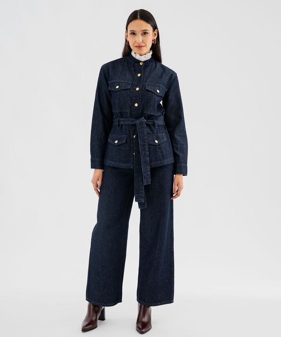 Veste longue en toile denim avec ceinture femme vue5 - GEMO 4G FEMME - GEMO