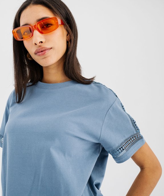 Tee-shirt manches courtes avec détails brodés femme vue4 - GEMO 4G FEMME - GEMO