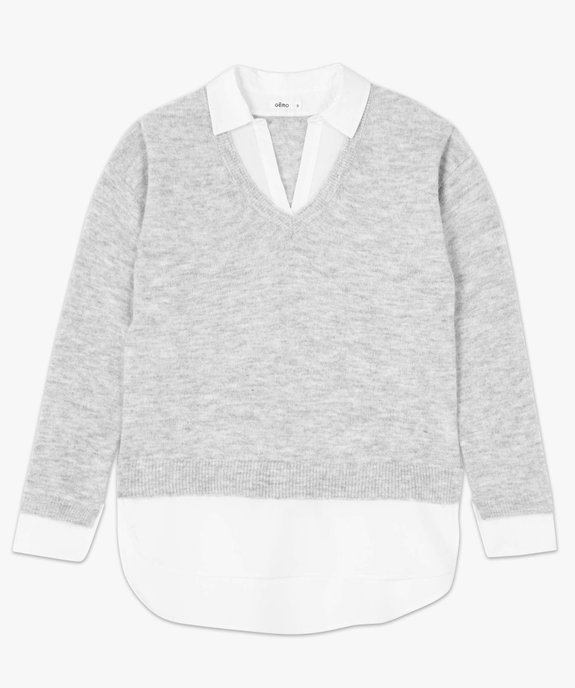 Pull femme avec col chemise effet 2 en 1 vue4 - GEMO(FEMME PAP) - GEMO