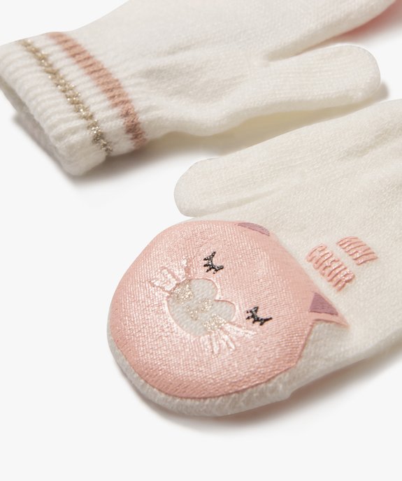 Moufles imprimées chat à paillettes bébé fille vue2 - GEMO(BEBE DEBT) - GEMO
