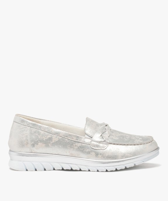 Mocassins femme en cuir uni métallisé à semelle crantée vue1 - GEMO (CONFORT) - GEMO