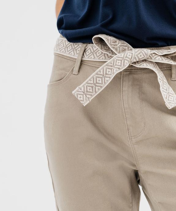 Pantacourt slim taille haute en coton stretch avec ceinture à nouer femme vue2 - GEMO 4G FEMME - GEMO