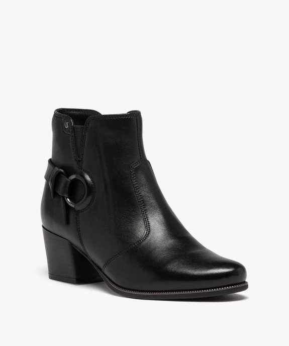 Boots femme dessus en cuir uni à talon carré avec zip vue2 - GEMO(URBAIN) - GEMO