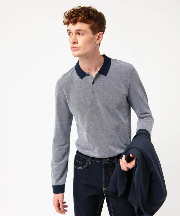 Polo à manches longues en maille piquée bicolore homme vue1 - GEMO (HOMME) - GEMO