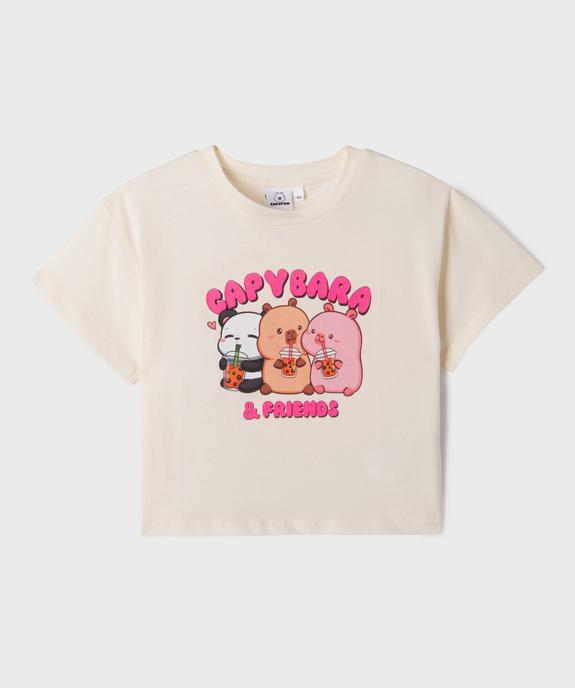 Tee-shirt manches courtes en jersey de coton imprimé fille - Capybara Friends vue1 - CAPYFUN - GEMO