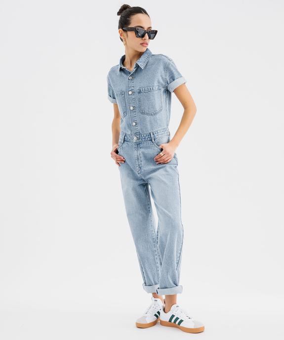 Combinaison pantalon en jean à manches courtes femme vue1 - GEMO(FEMME PAP) - GEMO