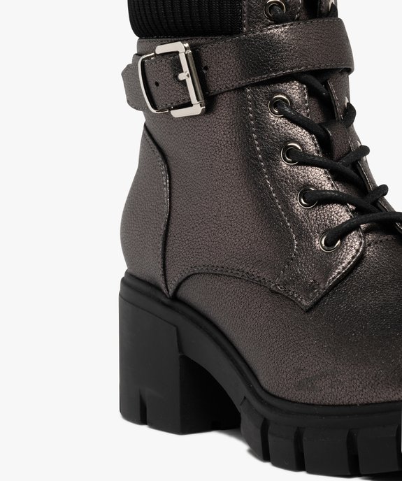 Boots femme à talon cranté et col chaussette effet métallisé scintillant vue6 - 5 MILES - GEMO
