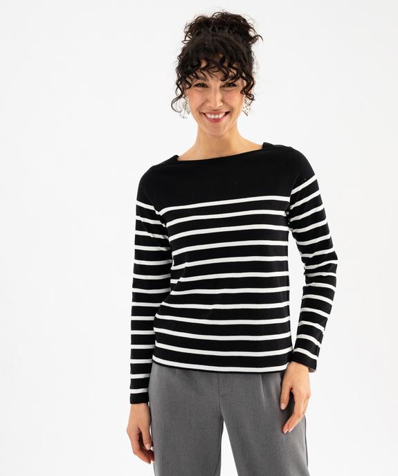 Tee-shirt manches longues rayé en coton épais femme vue2 - GEMO 4G FEMME - GEMO