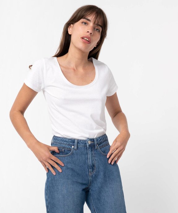 Tee-shirt femme uni à col rond et manches courtes vue1 - GEMO(FEMME PAP) - GEMO